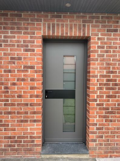 Magnifique porte d'entrée Monalu Samouraï B vitrée et son insert noir